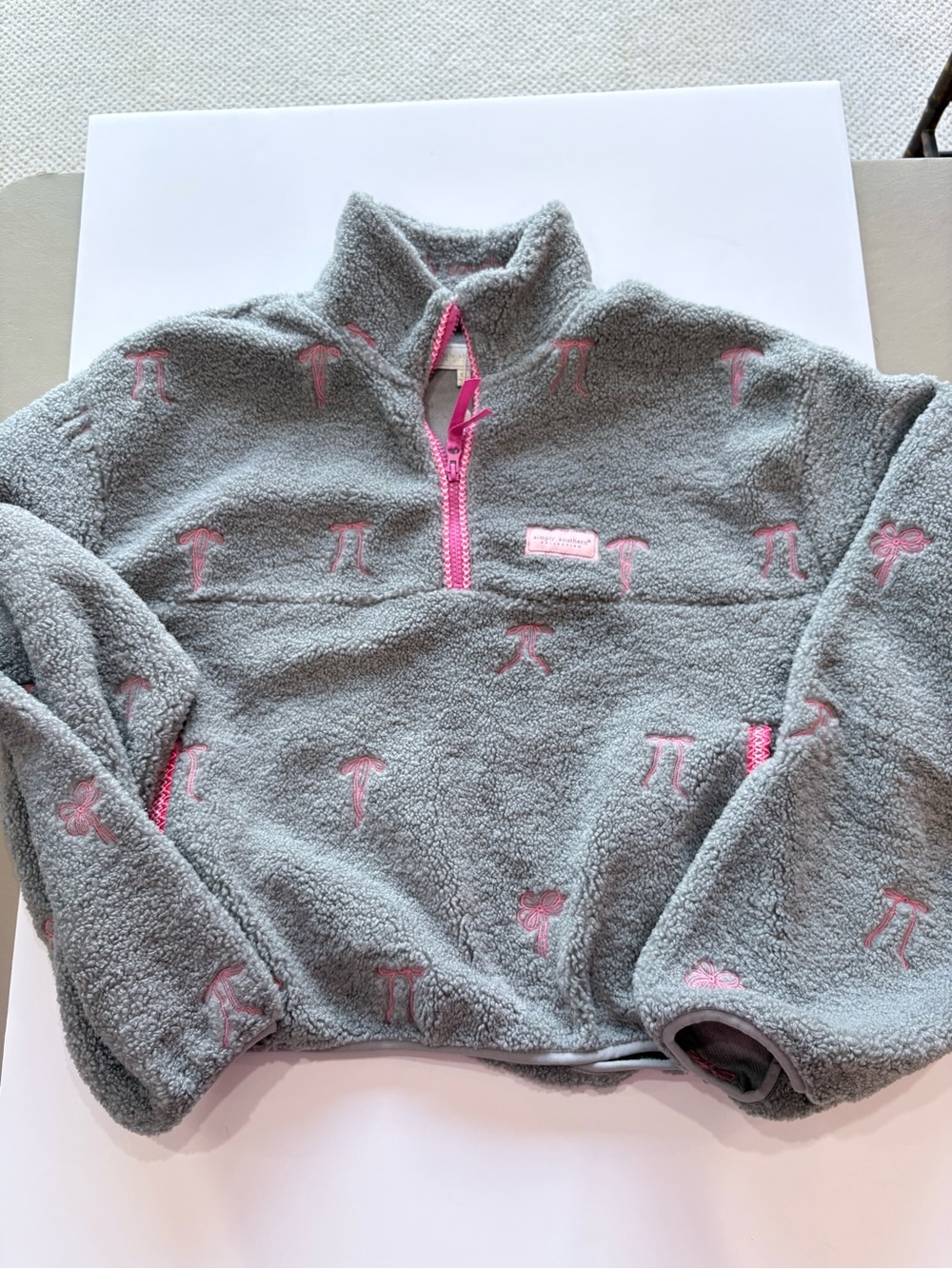 Simply Southern Gray Sherpa Pullover with Pink Trim